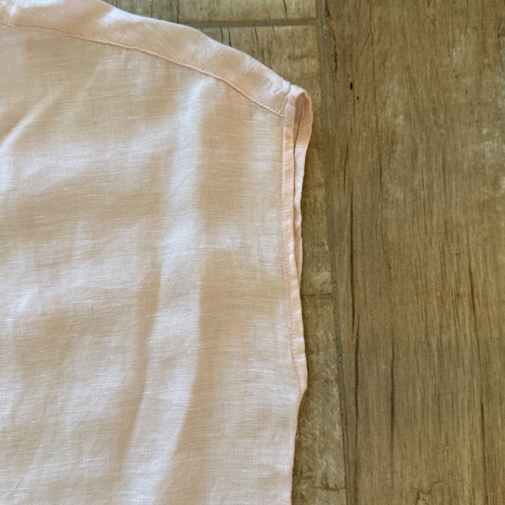 Jones New York JNY Pink 100% Linen Button Up Cap Sleeve V-Neck Blouse Top Size M - Picture 4 of 12